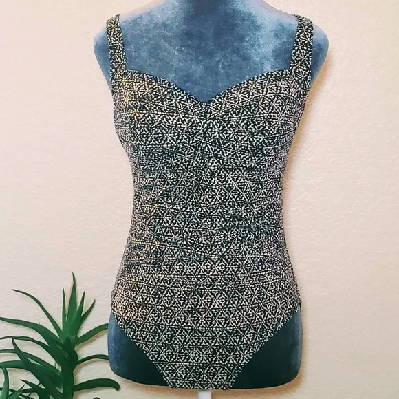 Niptuck Swim 'Joanne' Nautical Foil Print Navy & Gold One-Piece Swimsuit -Size 8 - Picture 12 of 15